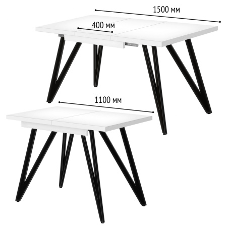 Стол раздвижной Женева 3 (1100/1500х700), ЛДСП Белый / Металлокаркас Черный