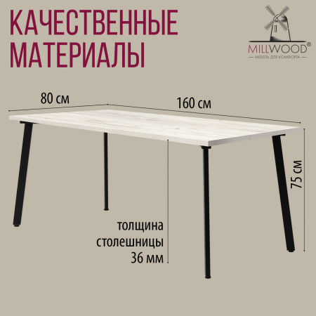 Стол Шанхай (1600х800), ЛДСП Дуб белый крафт / Металлокаркас Черный Стол Шанхай (1600х800), ЛДСП Дуб белый крафт / Металлокаркас Черный
