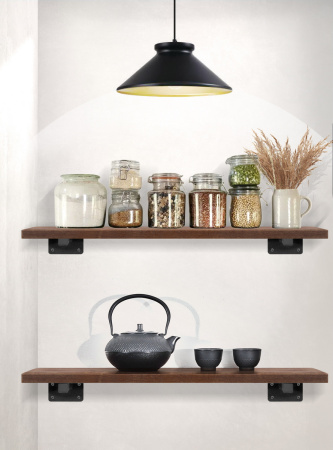 Настенная полка с кронштейном (700х200х68) (меб.щит), Дуб Темный / Металлокаркас Черный