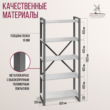 Стеллаж Лофт CH-3, ЛДСП Бетон / Металлокаркас Графит Стеллаж Лофт CH-3, ЛДСП Бетон / Металлокаркас Графит