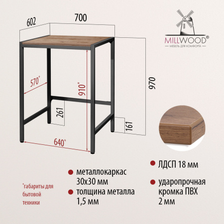 Стойка для стиральной машины Венеция 3, ЛДСП Дуб табачный крафт / Металлокаркас Черный