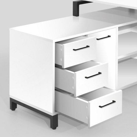 Стол руководителя Олесунн 2 с тумбой левой, ЛДСП Белый / Металлокаркас Черный