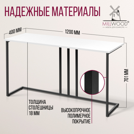 Стол-консоль Лиссабон 1, ЛДСП Белый / Металлокаркас Черный