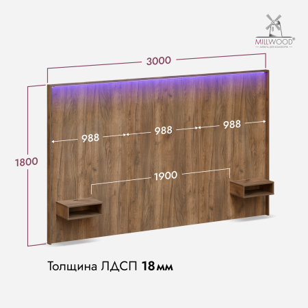 Изголовье кровати Токио 1800, ЛДСП Дуб табачный крафт \ Металлокаркас Черный
