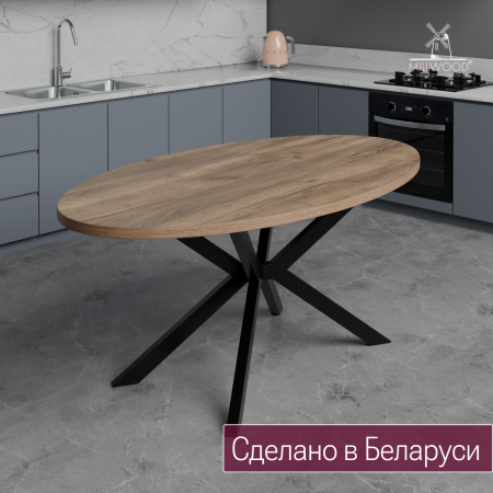 Стол Верона овальный (1800х1000), ЛДСП Дуб табачный крафт \ Металлокаркас Черный