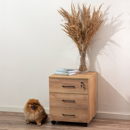 Тумба офисная подкатная с замком, ЛДСП Дуб золотой крафт