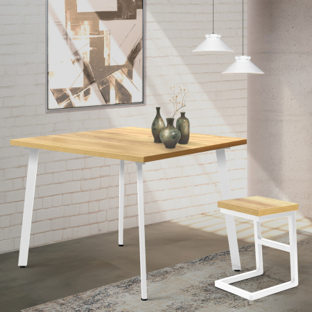 Стол Шанхай (1100х1100), ЛДСП Дуб золотой крафт / Металлокаркас Белый