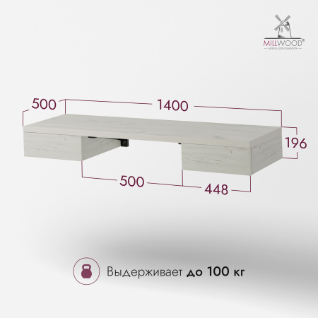Стол консольный Берген (1400x500), ЛДСП Дуб белый крафт \ Металлокаркас Черный