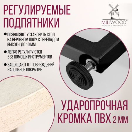 Стол раздвижной Лондон (D1000), ЛДСП Дуб белый крафт / Металлокаркас Черный