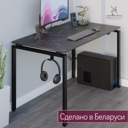 Стол Сиэтл (1600х700), ЛДСП Мрамор Неро \ Металлокаркас Черный