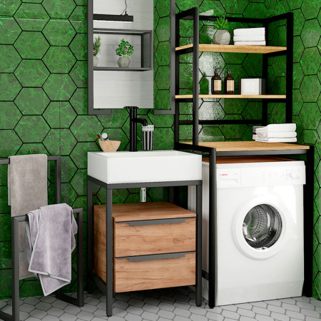 Стойка для стиральной машины Венеция 1, ЛДСП Дуб золотой крафт / Металлокаркас Черный