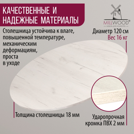 Столешница D1200х18, ЛДСП Дуб белый крафт