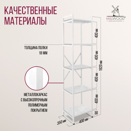 Стеллаж Лофт CH-2, ЛДСП Бетон / Металлокаркас Белый