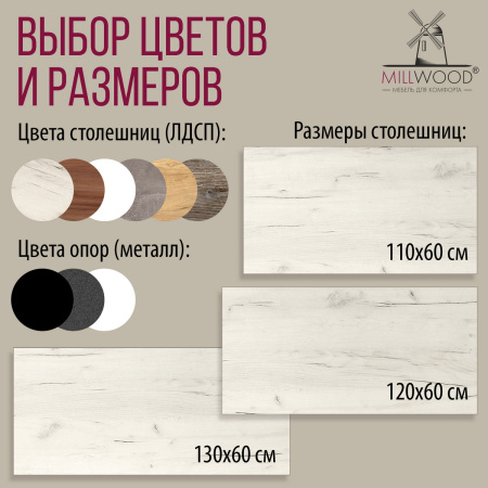 Стол барный Сидней (1200x600), ЛДСП Дуб белый крафт / Металлокаркас Белый