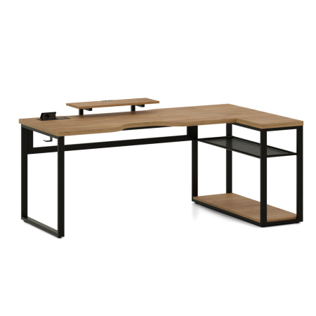 Стол угловой Каир с полкой (2000х1200), ЛДСП Дуб золотой крафт \ Металлокаркас Черный Стол угловой Каир с полкой (2000х1200), ЛДСП Дуб золотой крафт \ Металлокаркас Черный