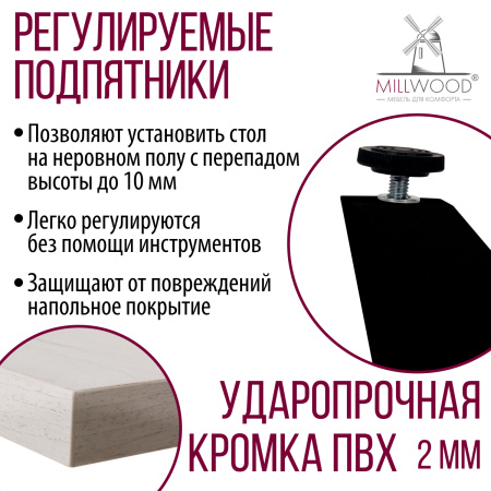 Стол Женева (1300х800), ЛДСП Дуб белый крафт / Металлокаркас Графит