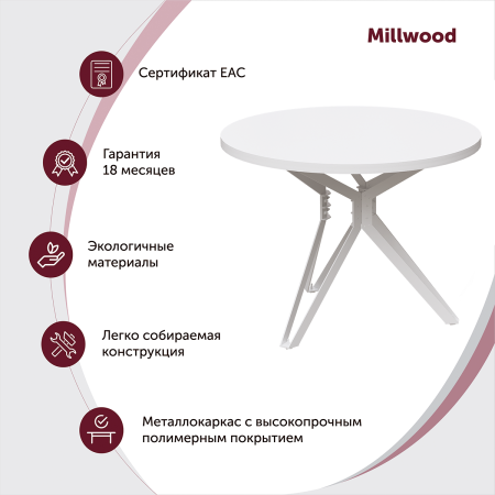 Стол Ванкувер (D1000), ЛДСП Дуб белый крафт / Металлокаркас Белый