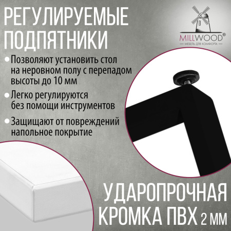 Стол Уэльс (1600х800), ЛДСП Белый / Металлокаркас Черный