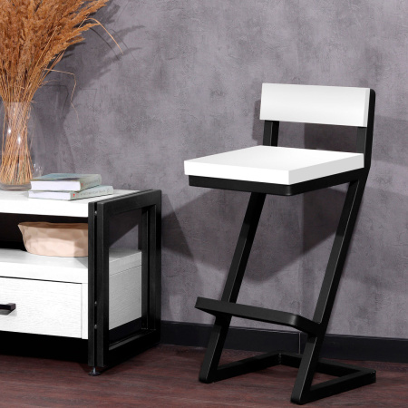 Стул полубарный Оберг 1, ЛДСП Белый / Металлокаркас Черный