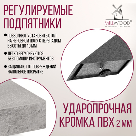 Стол Кейптаун (2000х1000), ЛДСП Бетон / Металлокаркас Графит