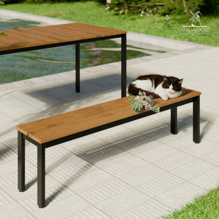 Скамья Сеул Рустик (1250х290) Сосна коричневая \ Металлокаркас Черный