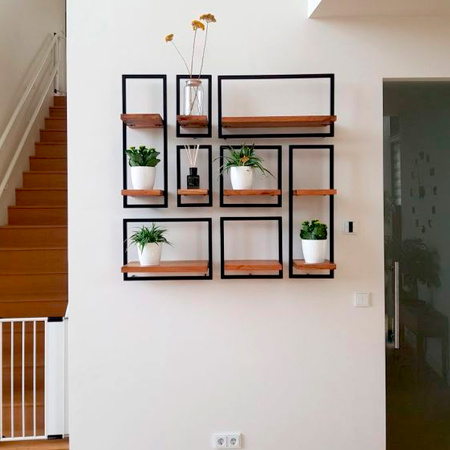 Полка навесная каркасная 300x150x300, ЛДСП Дуб золотой крафт / Металлокаркас Черный