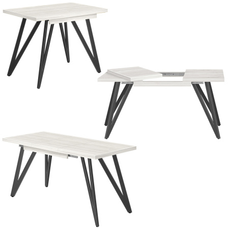 Стол раздвижной Женева 3 (1200/1600х800), ЛДСП Дуб белый крафт / Металлокаркас Графит