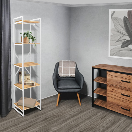 Стеллаж Лофт СН-2, ЛДСП Дуб золотой крафт / Металлокаркас Белый