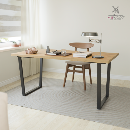 Стол Уэльс (1800х800), ЛДСП Дуб золотой крафт / Металлокаркас Черный