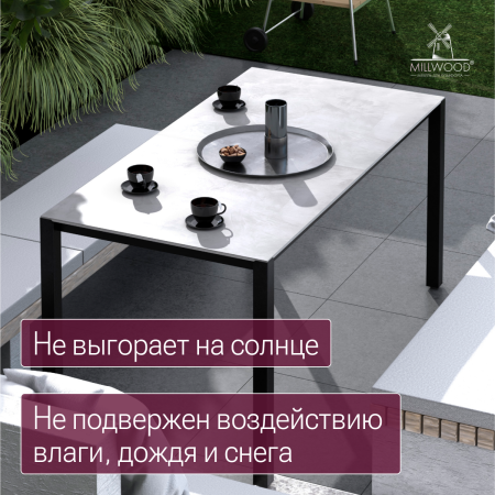 Стол Сеул Керамогранит (1600х800), Керамогранит Серый Камень / Металлокаркас Черный