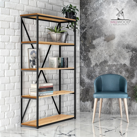 Стеллаж Лофт СН-1, ЛДСП Дуб золотой крафт / Металлокаркас Черный