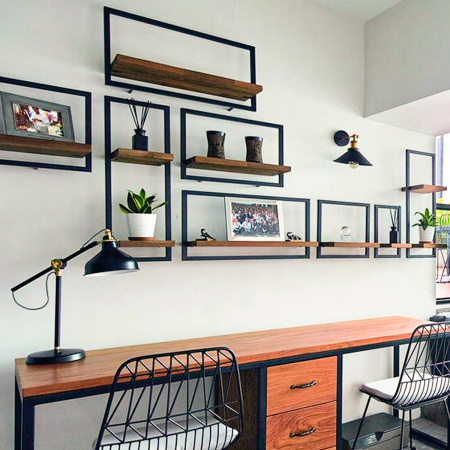 Полка навесная каркасная 300x150x300, ЛДСП Дуб табачный крафт / Металлокаркас Графит