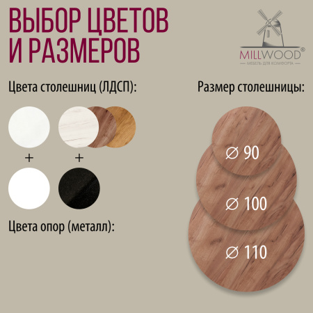 Стол Женева (D1000), ЛДСП Дуб табачный крафт / Металлокаркас Черный