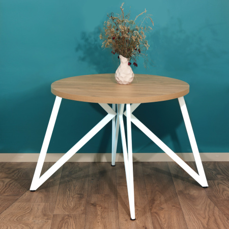 Стол Женева (D900), ЛДСП Дуб золотой крафт / Металлокаркас Белый