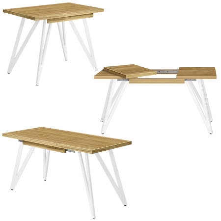 Стол раздвижной Женева 3 (1200/1600х800), ЛДСП Дуб золотой крафт / Металлокаркас Белый