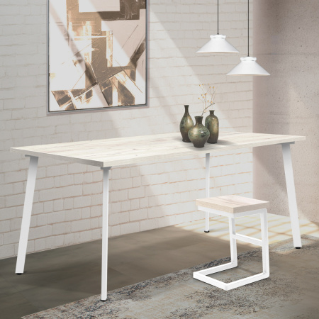 Стол Шанхай (1600х800), ЛДСП Дуб белый крафт / Металлокаркас Белый