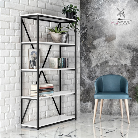 Стеллаж Лофт CH-1, ЛДСП Белый / Металлокаркас Черный