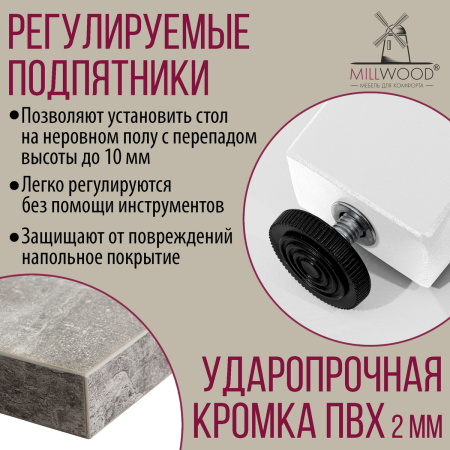 Стол Шанхай (1600х800) 18мм, ЛДСП Бетон / Металлокаркас Белый