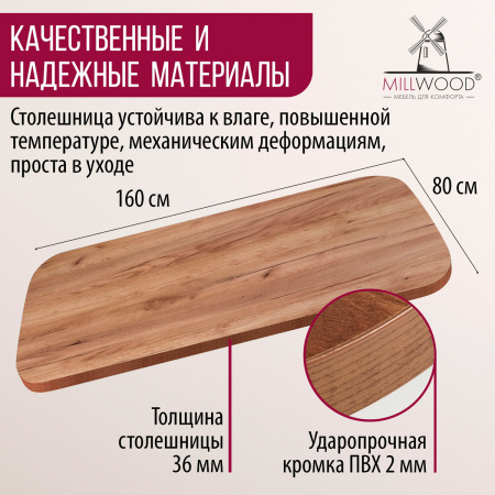 Столешница закругленная 1600х800х36, ЛДСП Дуб табачный крафт