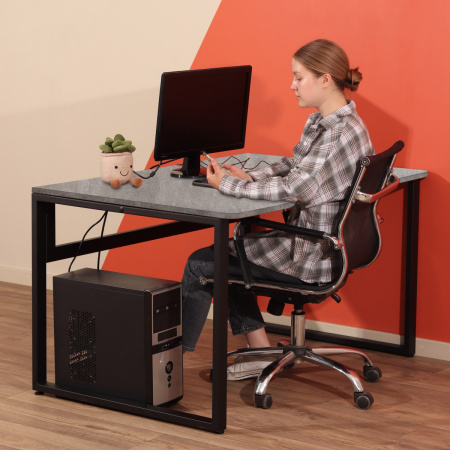 Стол Каир 1 с вырезом (1300х850), ЛДСП Бетон / Металлокаркас Черный