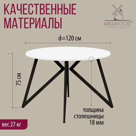 Стол Женева (D1200) 18мм, ЛДСП Белый / Металлокаркас Черный