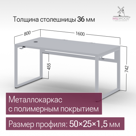 Стол Каир Смарт (1600х800) ЛДСП Белый \ Металлокаркас Белый