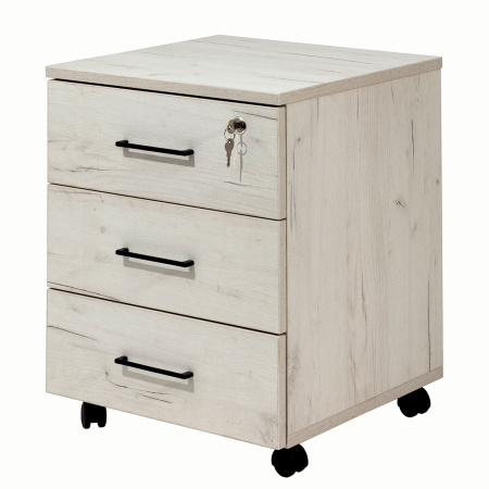 Тумба офисная подкатная с замком, ЛДСП Дуб белый крафт