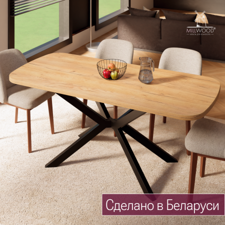 Стол Верона овальный (1800х800), ЛДСП Дуб золотой крафт \ Металлокаркас Черный