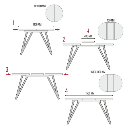 Стол раздвижной Женева 3 (D1100/1500х1100), ЛДСП Дуб золотой крафт / Металлокаркас Графит