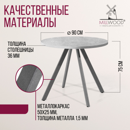 Стол Олесунн (D900), ЛДСП Бетон / Металлокаркас Графит