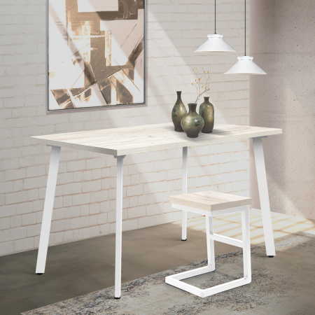 Стол Шанхай (1200х700), ЛДСП Дуб белый крафт / Металлокаркас Белый