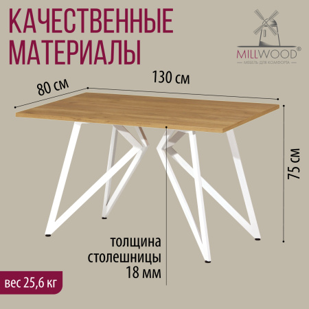 Стол Женева (1300х800) 18мм, ЛДСП Дуб золотой крафт / Металлокаркас Белый Стол Женева (1300х800) 18мм, ЛДСП Дуб золотой крафт / Металлокаркас Белый