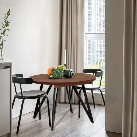 Стол раздвижной Женева 3 (D1100/1500х1100), ЛДСП Дуб табачный крафт / Металлокаркас Черный