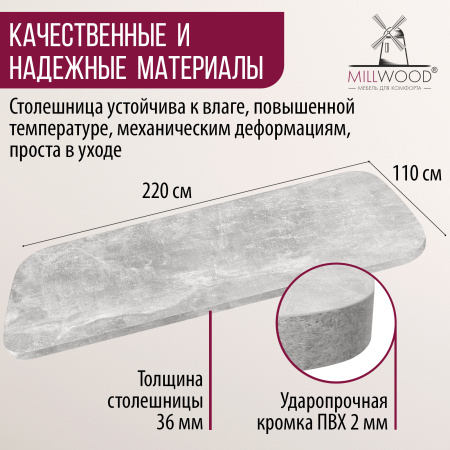 Столешница закругленная 2200х1100х36, ЛДСП Бетон